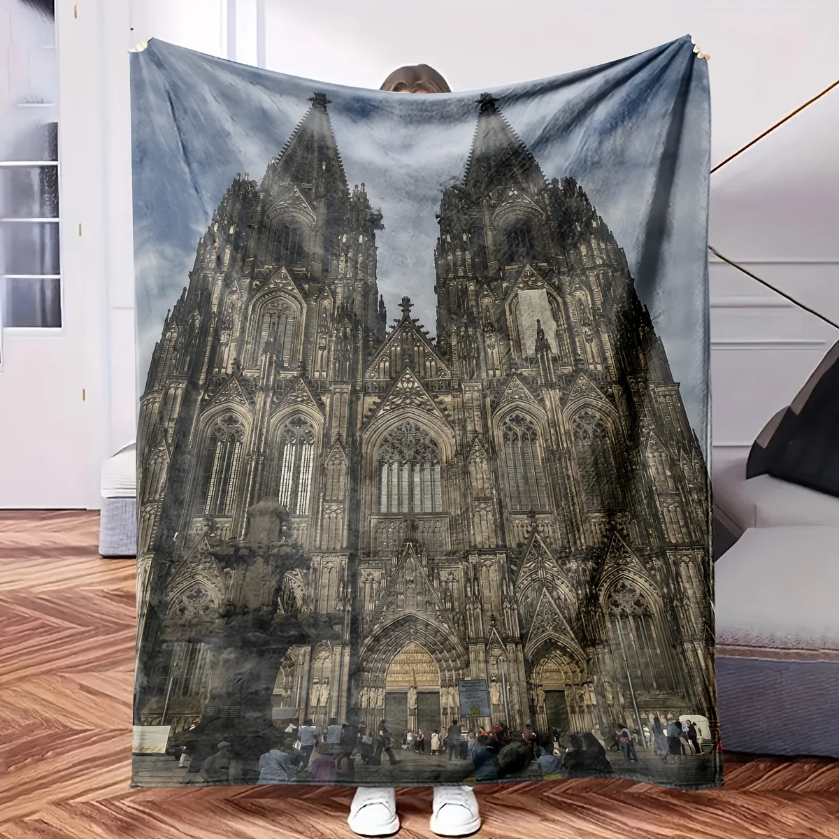 Large Gothic Cathedral Art Print Throw Blanket Cozy Nap Throw for Couch Home Decor Vintage Architectural Wall Hanging