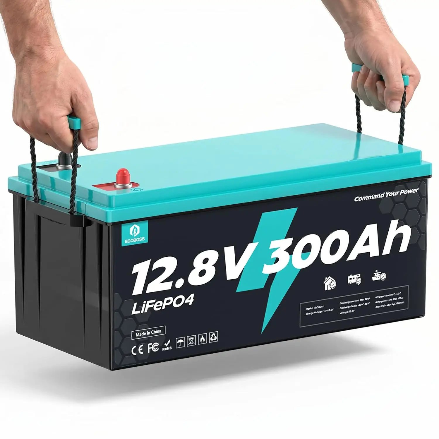 12V 300Ah LiFePO4 Battery 3840Wh Deep Cycle 200A BMS 15000+ Cycles Low-Temp Cutoff Solar RV Marine Off Grid, Customized