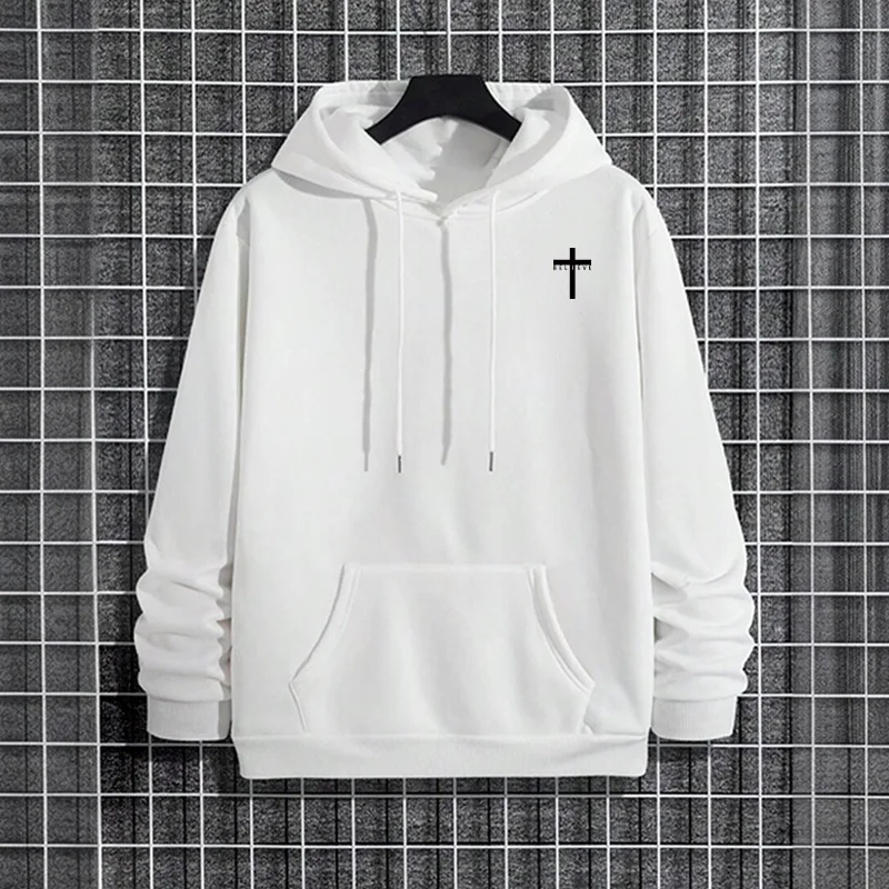 Urban Hoodie für Herren 2025, hochwertiges, einfarbiges Langarm-Sweatshirt, lässig, sportlich, mit Kapuze, Oberbekleidung, Jesus-Kreuz-Druck-Pullover – Detail 7