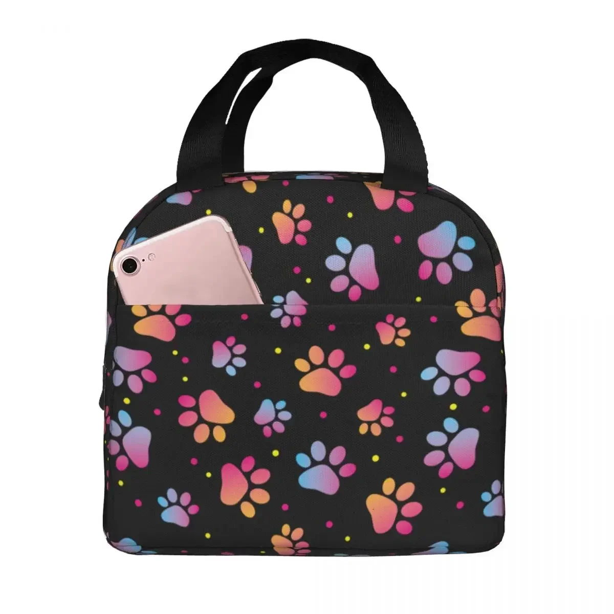 

Lunch Bag for Men Women Cute Animal Paw Pattern Thermal Cooler Portable Work Oxford Tote Handbags