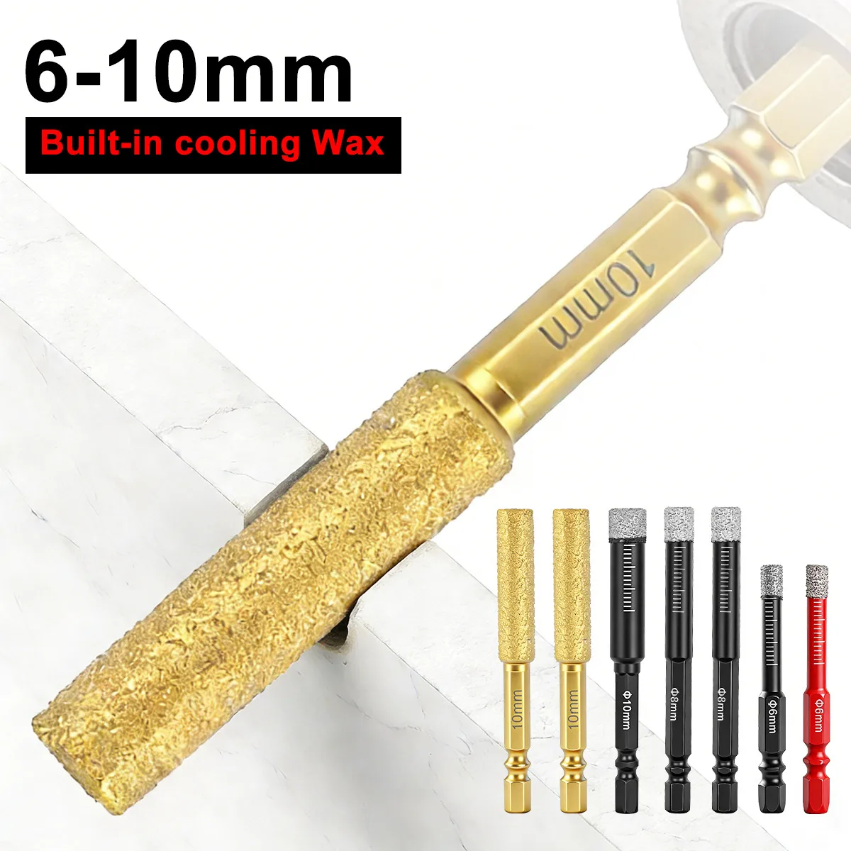 

7Pcs 6/8/10mm Diamond Drill Bit Set Hex Shank for Marine Boat Yacht Maintenance, Tile Glass Granite Marble Drilling Tool