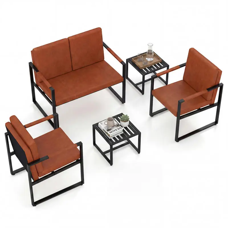 

Set of 2 Metal End Tables with Slatted Tabletop-Black