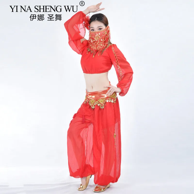 Women Lady Belly Dance Costume Egyption Bollywood Costume Adult Indian Dance 3pcs Set Lantern Long Sleeve+bloomers+face Veil