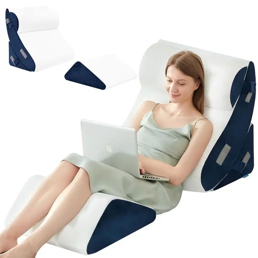 

4PCS Orthopedic Bed Wedge Pillow Set for Sleeping, Post Surgery Foam Support Pillows for Back, Neck and Leg Pain Relief, Adjusta