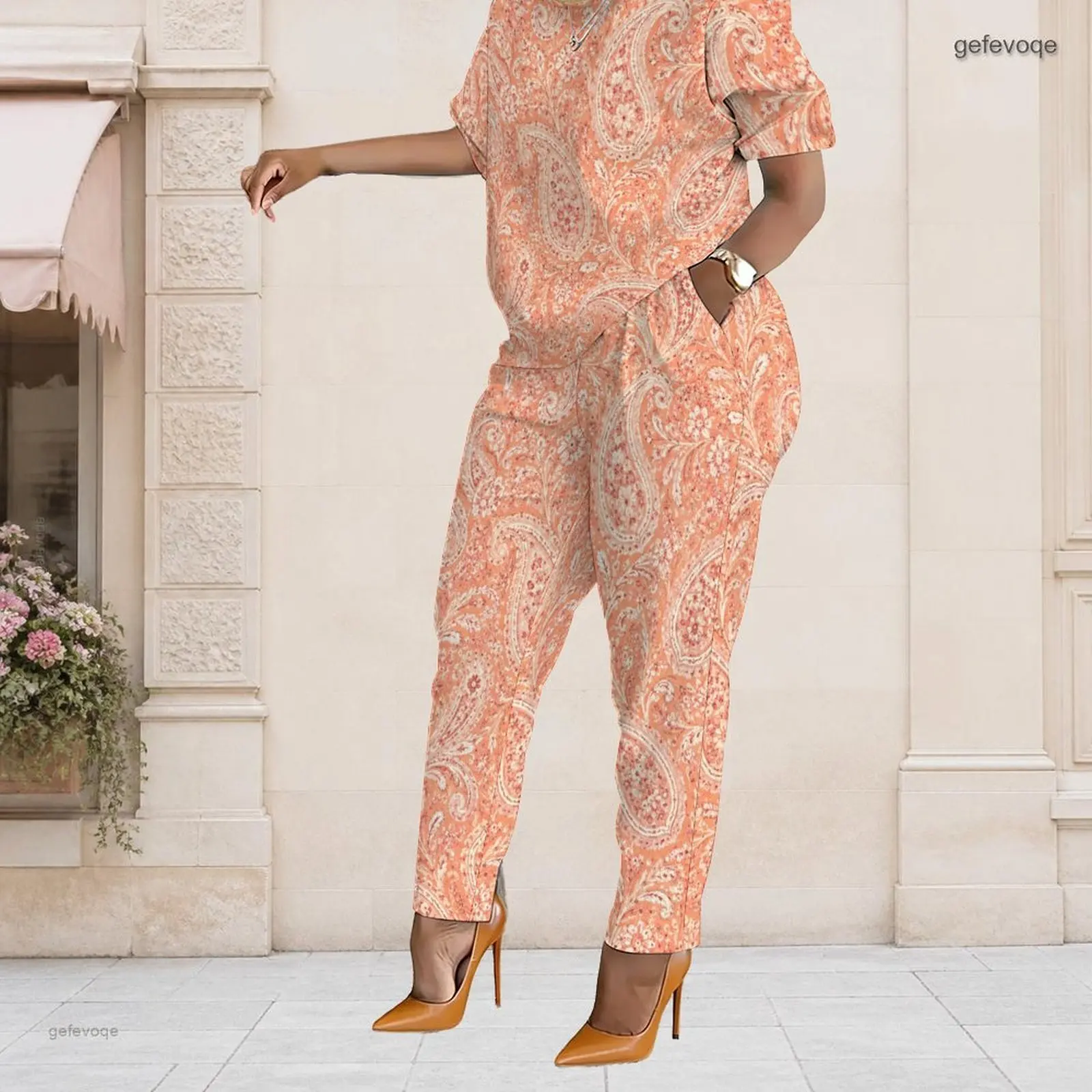 Summer Graphic Print Plus Size Sets Women O Neck Soft Boho Plus Size Clothes Womens Clothing Daily Outing Wear