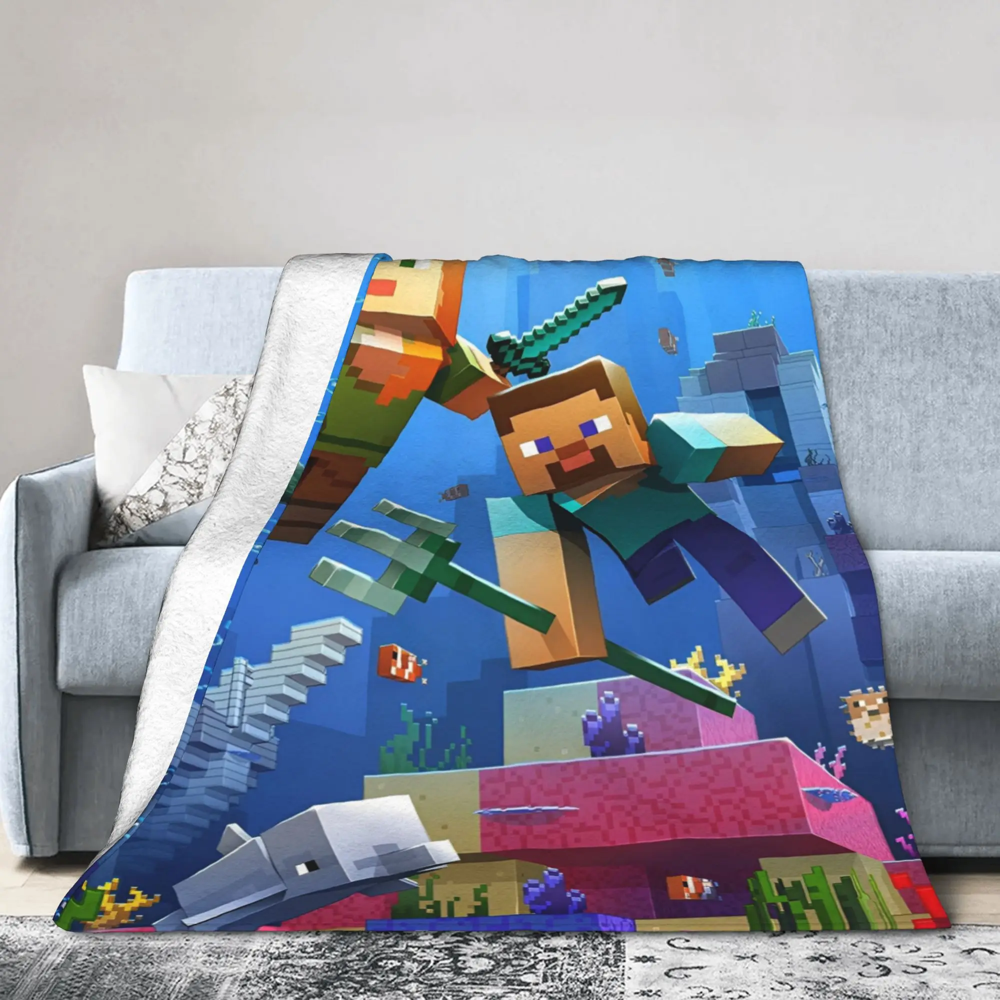 

National Game Anime Fleece Throw Blankets Pixel Games Cartoon for Bedspread Knitted Blanket Office Soft Multifunction