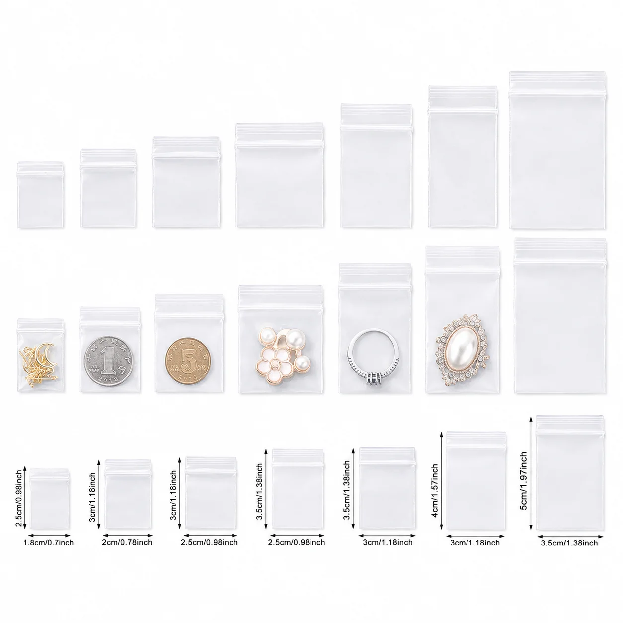 100 Stück Transparente Kleine Zip-Beutel Wiederverschließbare Polyethylen-Plastiktüten zur Aufbewahrung von Schmuck, Accessoires, Perlen und Handarbeiten – Detail 4