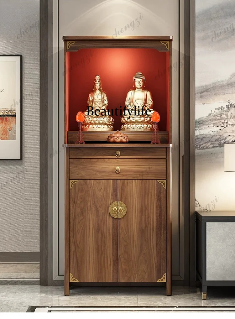 Solid wood Buddhist niche new Chinese vertical cabinet for table Buddhist platform home modern style shrine for cabinet
