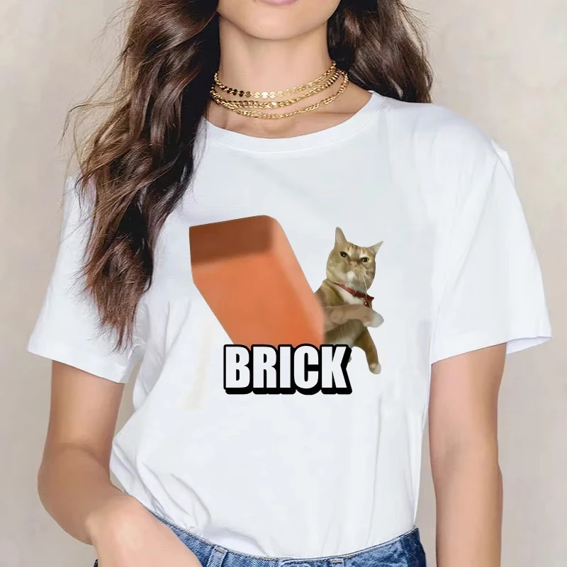 

Funny Cat Throwing Brick Meme Lightweight T-shirt Women Fashion Short Sleeve T Shirt Round Neck Fashion Unisex Clothing Top Tee