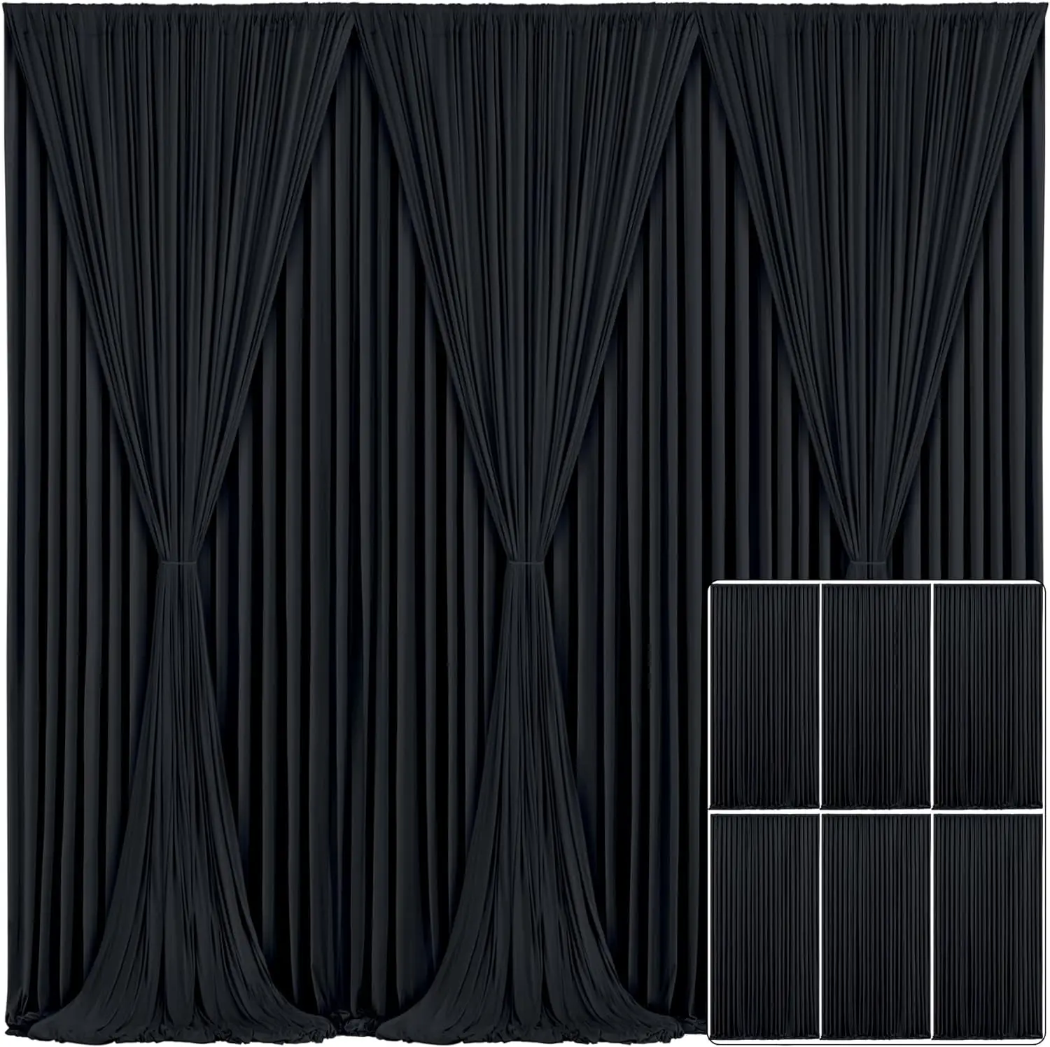 30ft x 10ft Black Backdrop Curtains Black Drape for Backdrop Halloween Thick Solid Fabric Cloth Backdrop 6 Panels 5ft x 10ft