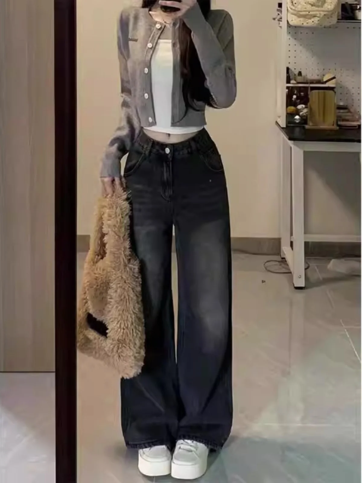 

Low Waisted Jeans Clothes For Woman Baggy Y2K Streetwear Vintage Fashion Oversize Wide Leg Cut Loose Fit Black Gothic Korean