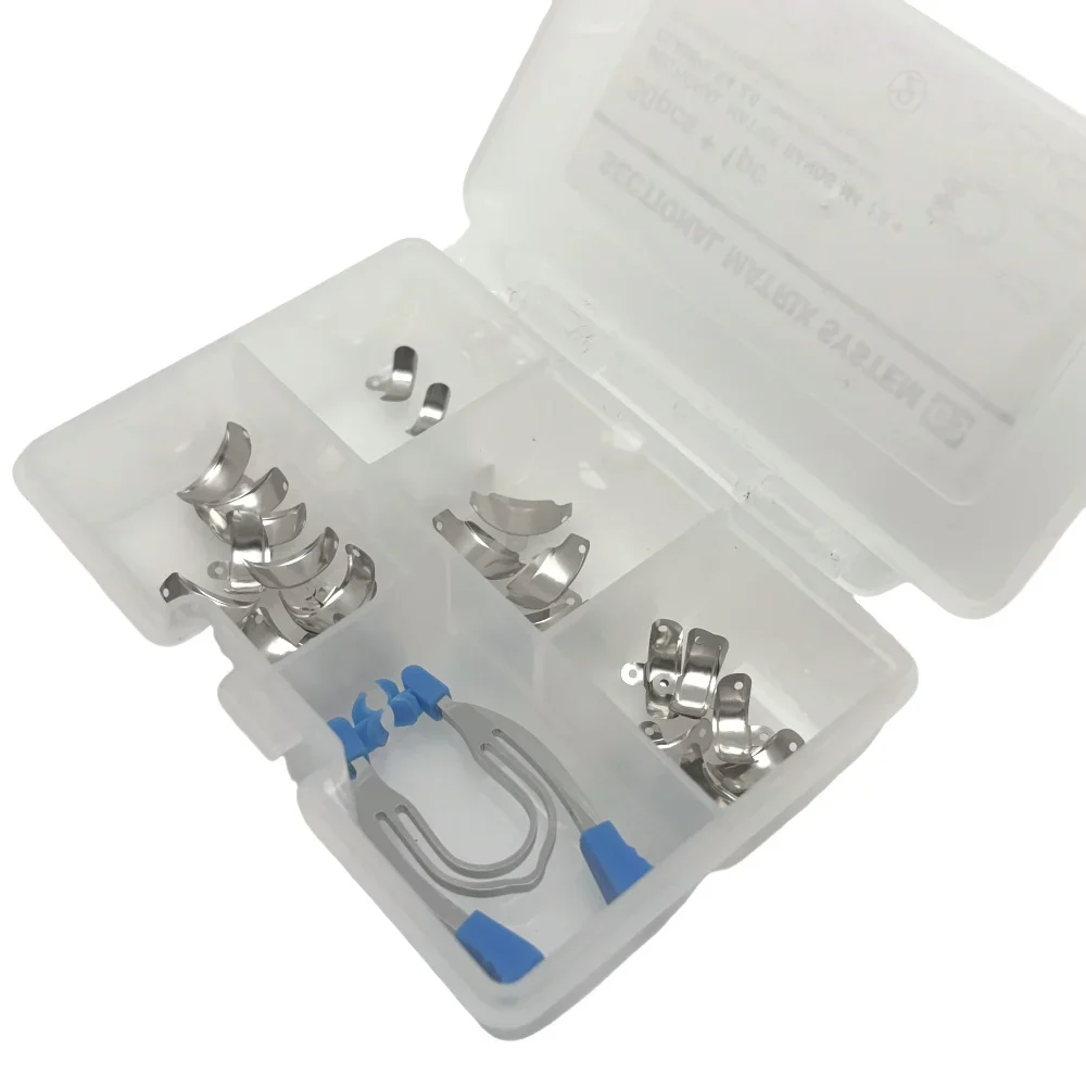 

Contoured Metal Matrix Bands with Clamps for Dental Restorations Sectional System Resin Composite Fillings Autoclavable