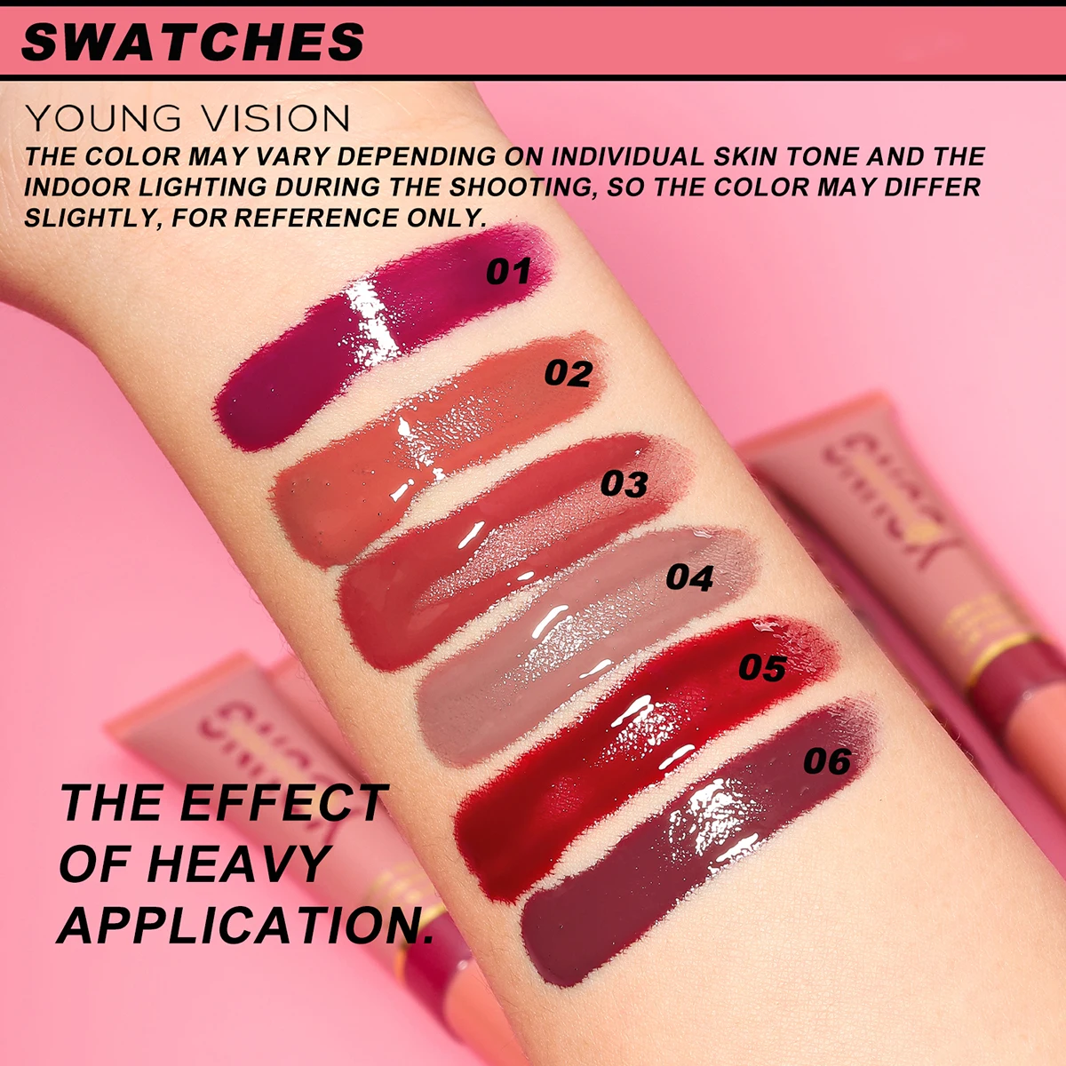 ヤングビジョン 6 色液体水ブライトニングリップカラーぬいぐるみブラシヘッド絞りリップカラー保湿リップ釉薬