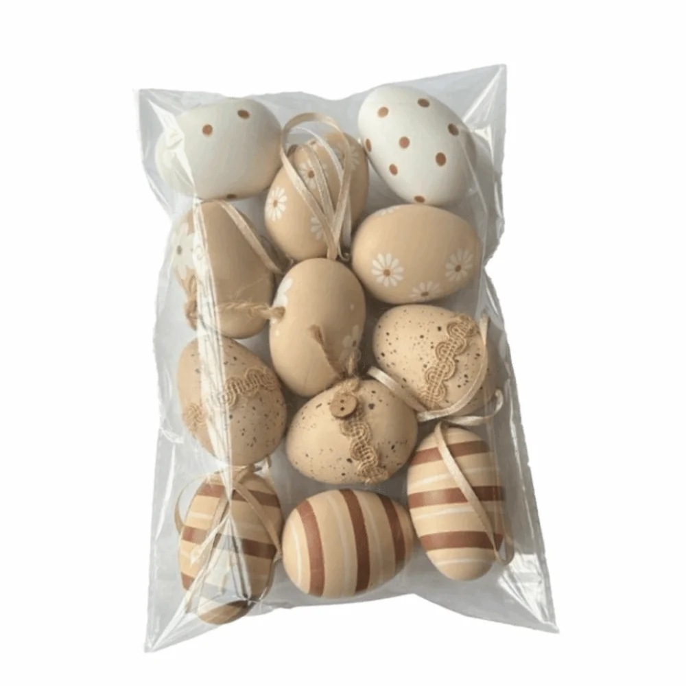 

12Pcs/Set Cartoon Easter Hand Painted Egg DIY Craft Easter Egg Easter Simulation Egg Decorative Artificial