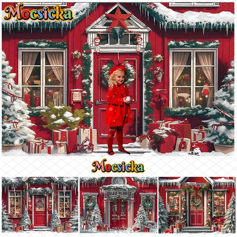 

Mocsicka Country Christmas Backdrops Photography Props Family Holiday Party Adult Kids Photo Snowy Street Store House Background