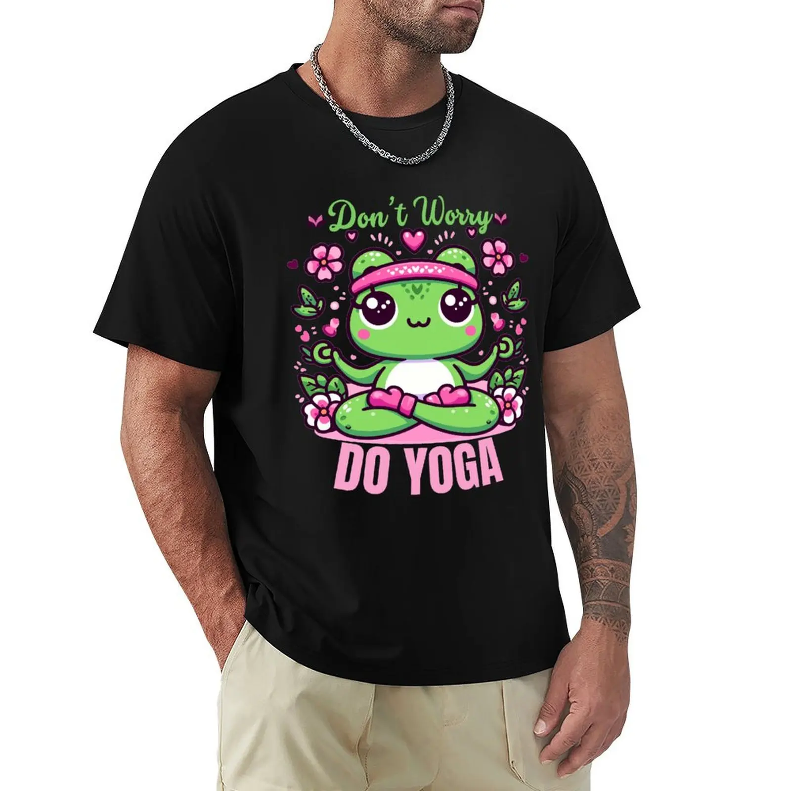 Yoga Frog - Kawaii Frog Don't Worry do Yoga T-Shirt Casual Holiday Short Sleeve Tee