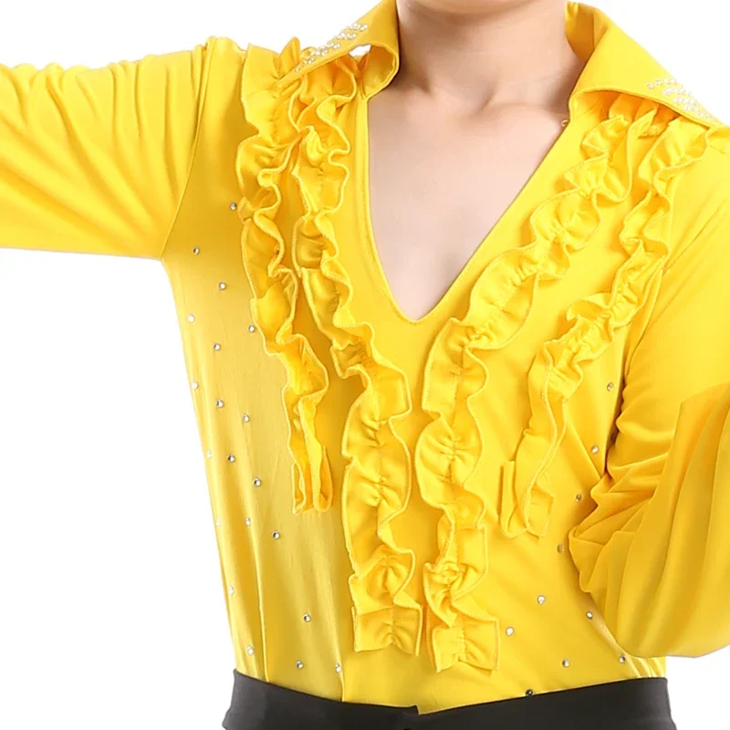 Wyprzedaż! Chłopięce stroje do tańca latynoamerykańskiego z falbankami, niebiesko-biało-czarne, na scenę, do tańca towarzyskiego, nowoczesne, kostiumy do tańca latynoamerykańskiego dla chłopców, ubrania, sukienka do tańca latynoamerykańskiego.