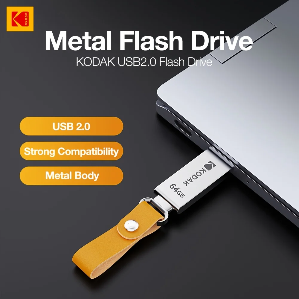 

Kodak metal USB flash drive, 32GB/64GB/128GB USB 2.0, portable car music USB storage drive, suitable for business and office use