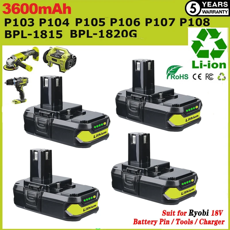 

VANON 1/2/4PCS 3.6Ah P102 Replace for Ryobi 18v Li-on Battery Pin P104 P105 P108 P109 Compatible with 18Volt Cordless Power Tool