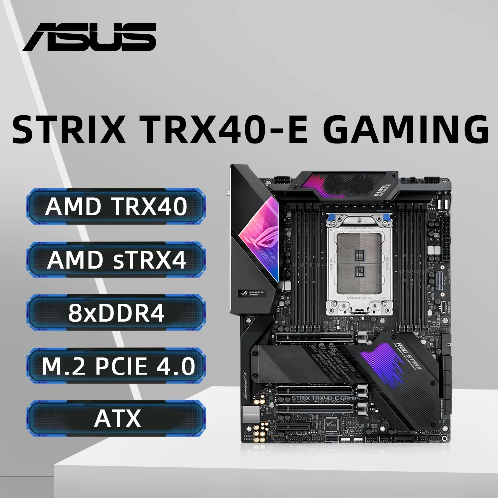 asus rog gaming motherboard rtf strix trx40 e suporte amd trx40 3960x 3970x 3990x cpu ddr4 256gb de ram nvme m2 sata pcie 40 01
