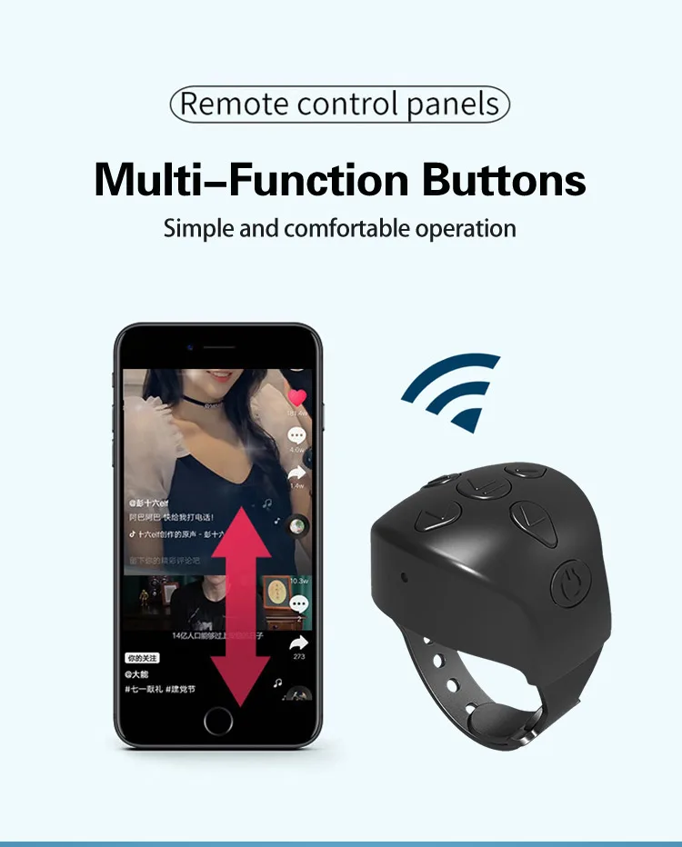 TikTok-Controle Remoto Página Turner Remote, Câmera Bluetooth, Gravação de Vídeo Remoto, Scrolling Ring para iPhone, iPad, TikTok, App