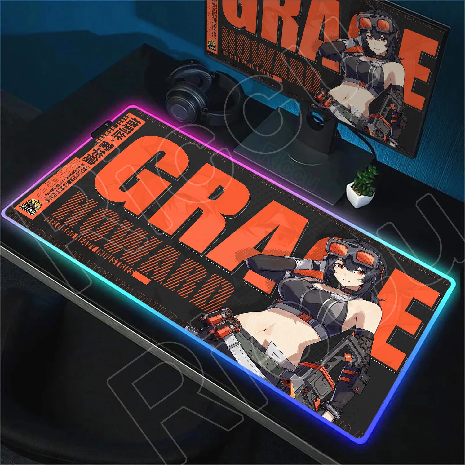 Zenless Zone Zero RGB Glowing Gaming Mousepad Anime Grace Howard Deskmat Gamer Computer Colorful LED Keyboard Carpet Accessories