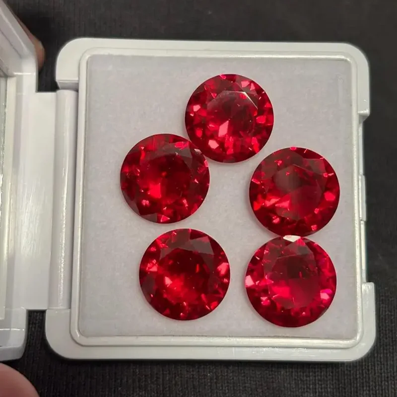 Boxed Pretty Ruby Glow Under UV Light Round Cut Mohs Hardness Gems for Jewelry Making/Collection/Display/Gift Precious Stones