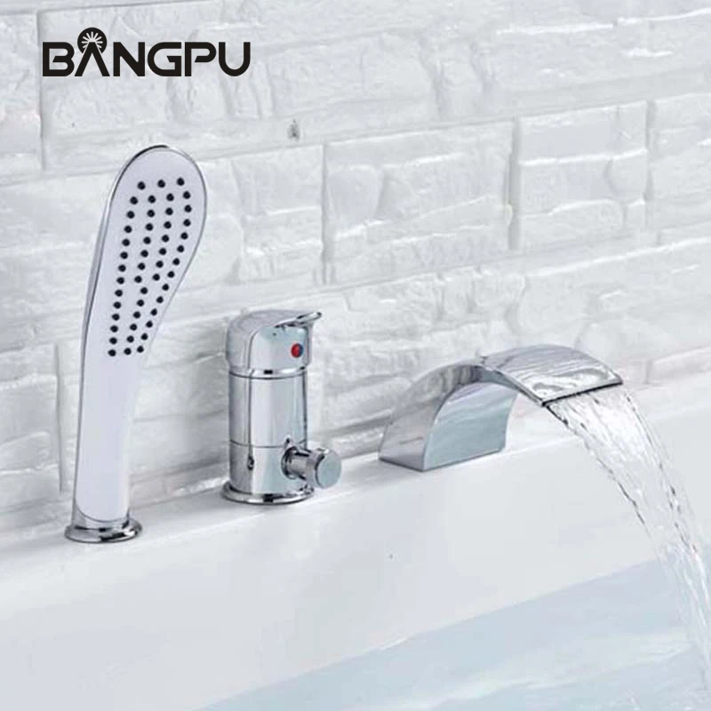 

Bathroom Bath Tub Faucet with Handheld Shower Roman Waterfall Tub Faucet Set 3 Hole Bathtub Faucet Set with Hand Shower Chrome