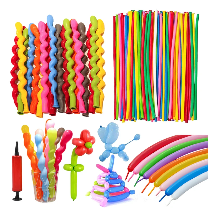 50/100pcs Balloon Long Strip Spiral Style Color Latex Gathering Party Birthday Wedding Decoration Balloon Design Inflator TMZ