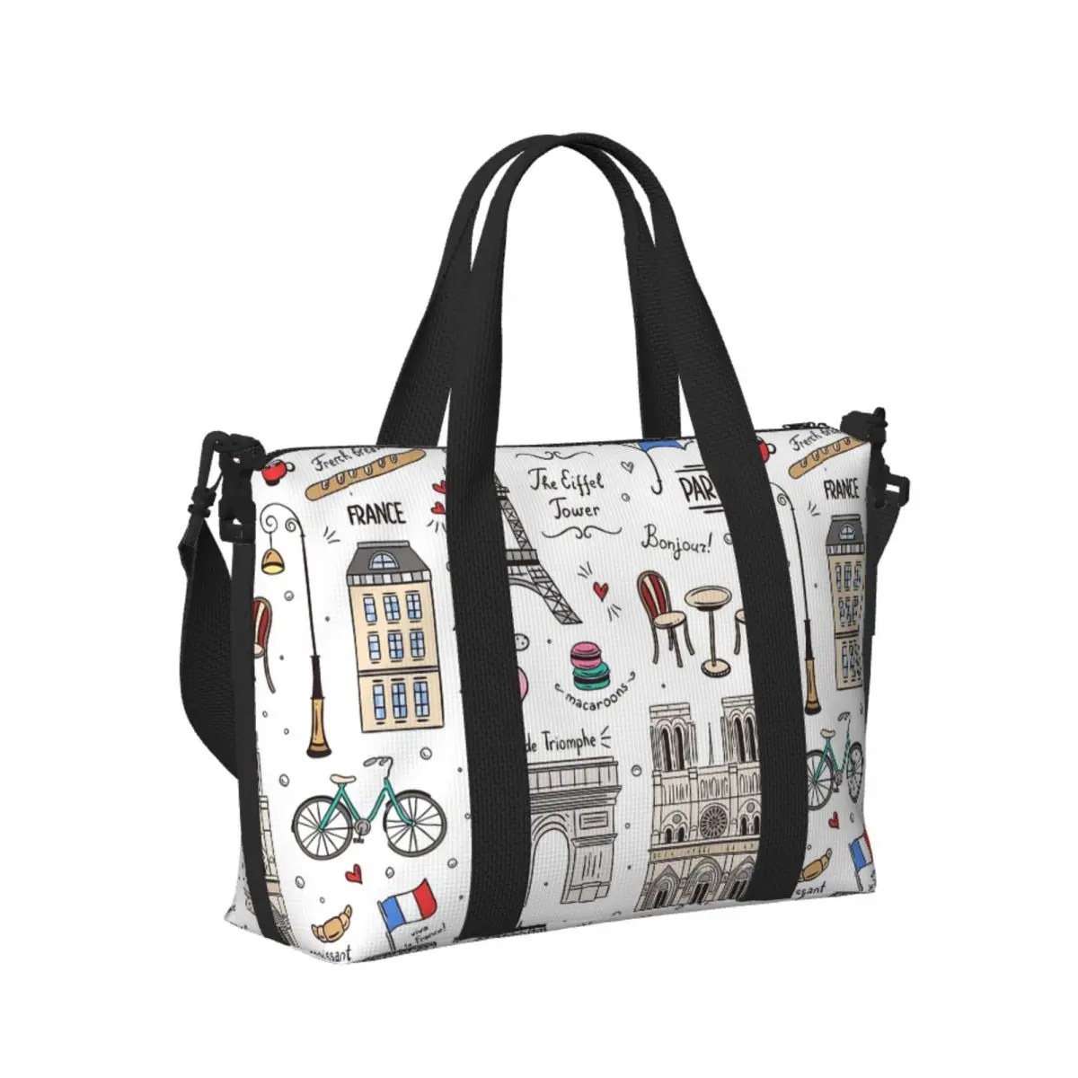 

Custom Paris Pattern Colors Beach Travel Bag Large Capacity Tote Bags for Gym Yoga Women Shopping Duffle Shoulder Bag
