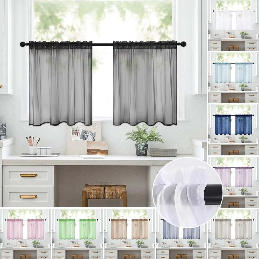 

2pcs Sheer Kitchen Short Curtains Rod Pocket Room Divider Semi-Blackout Window Valances for Bathroom Bedroom Rideaux Chambre