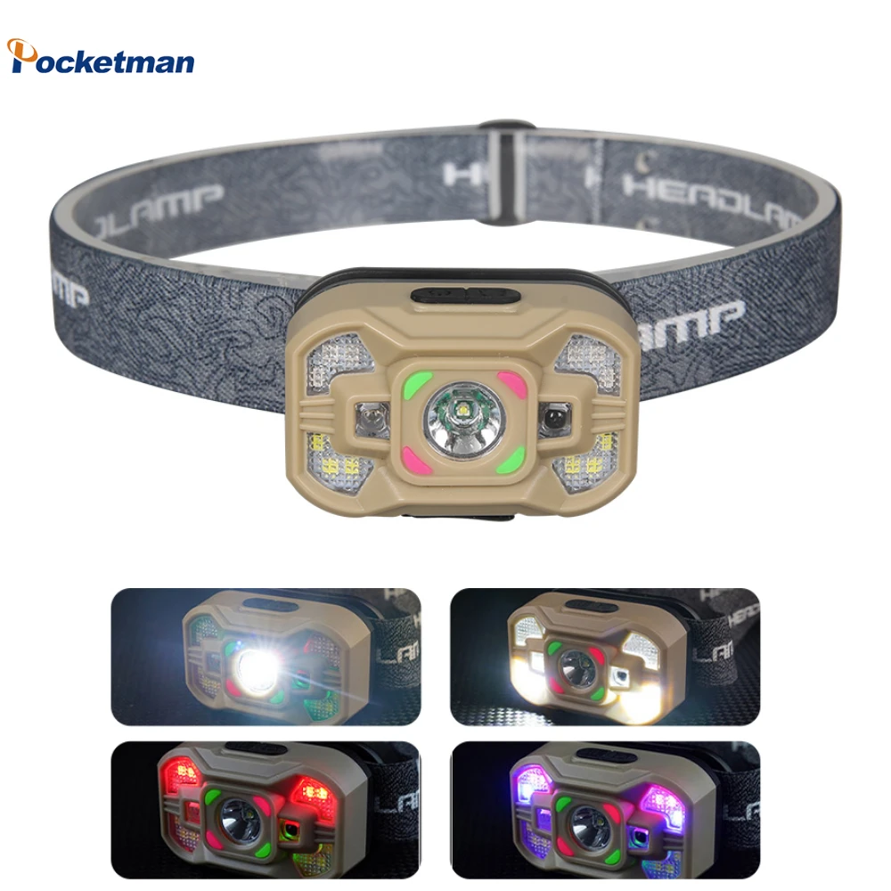 

LED Induction Headlamp USB Rechargeable Head Flashlight Waterproof Headlight Long Endurance Head Torch for Outdoor Fishing