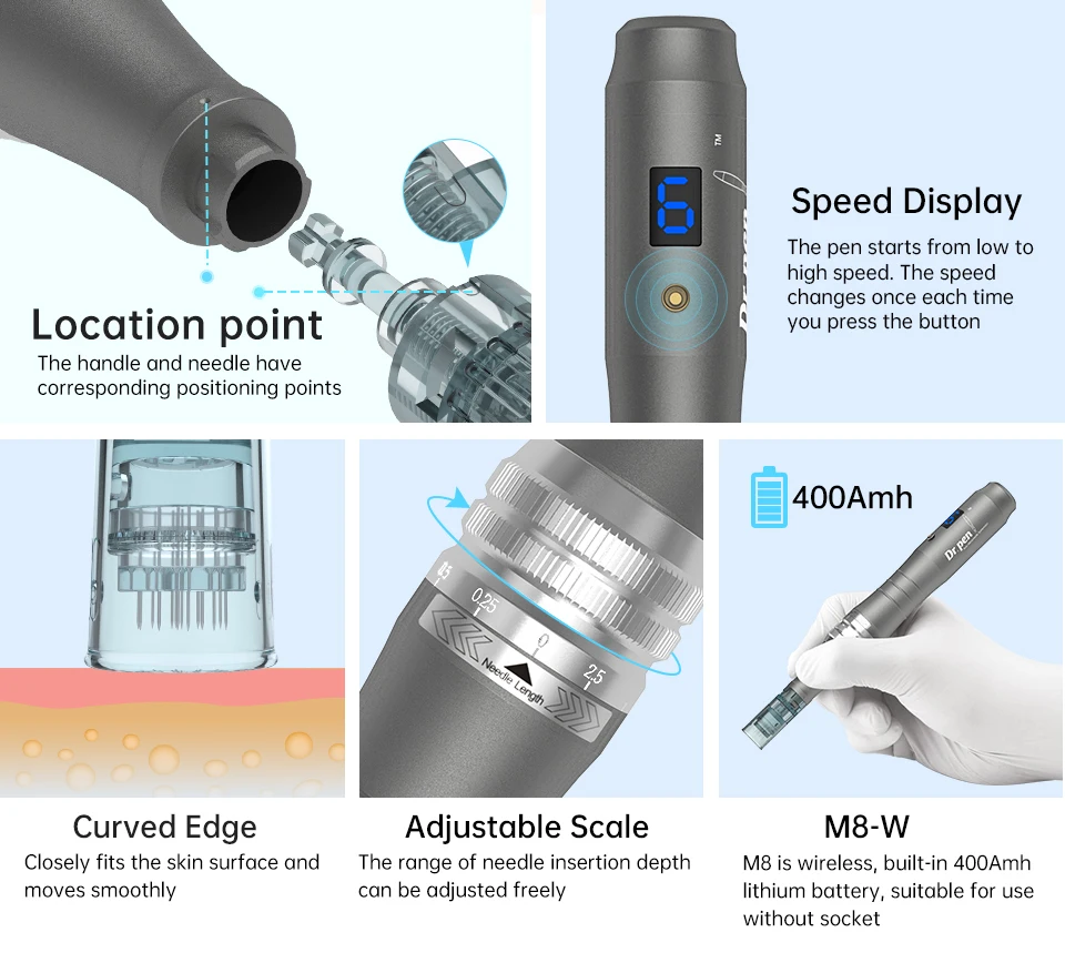 Dr Pen Ultima M8 pluma de microagujas profesional, dispositivo Original con cartuchos de aguja inalámbricos, máquina de belleza para el cuidado de