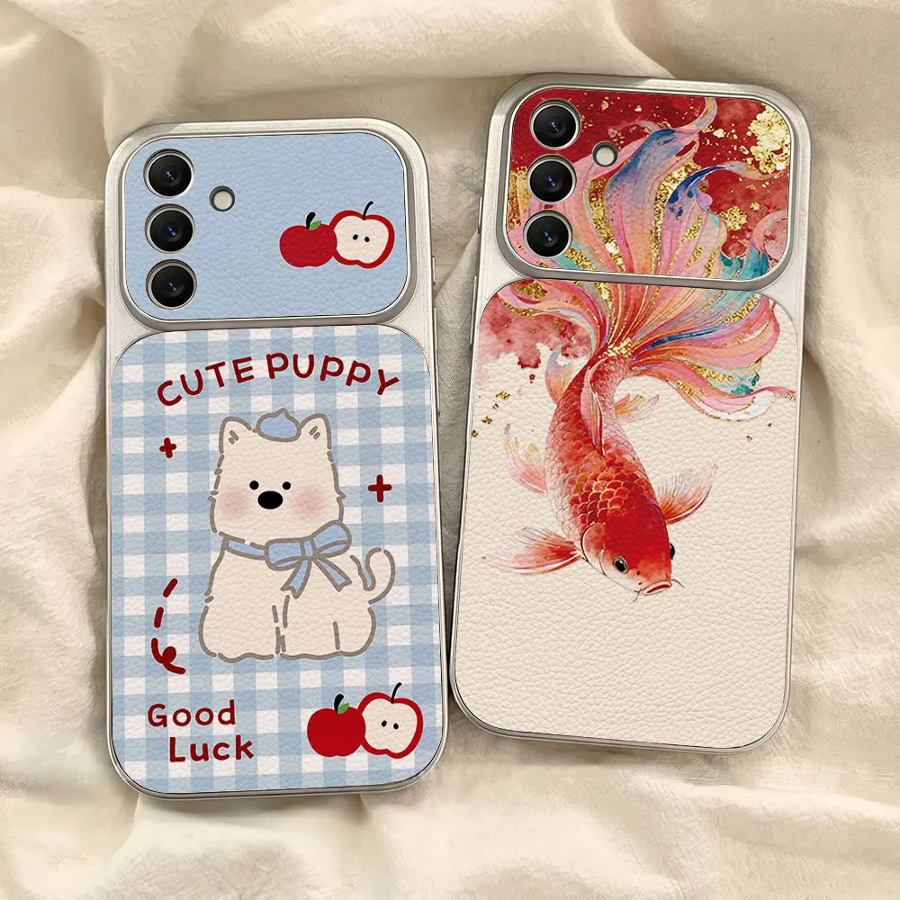 Fish Leather Phone Case For Samsung A57 5G A56 A55 A17 A16 A15 A54 A53 A37 A36 A35 A07 A27 S26 Ultra S25 Plus S23 S24 FE Cover
