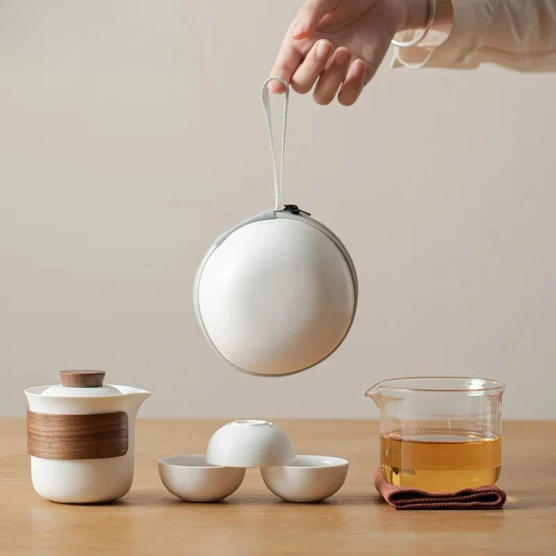 

Керамическое туристическое снаряжение, один горшок, три чашки, чашка для быстрых клиентов, портативная портативная деловая компания, ежегодная встреча, индивидуальная рука