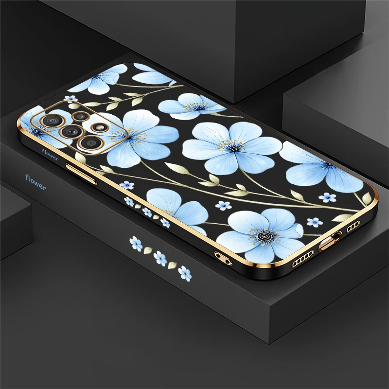 Blue Watercolor Floral Pattern Case For Samsung Galaxy A37 A36 A34 A33 A32 4G 5G A31 A50 S Lens Protect Soft Silicone Cover Etui