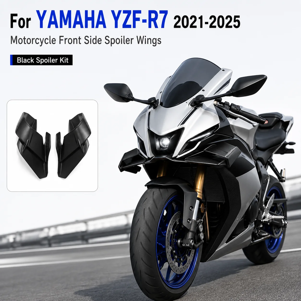 Motorcycle Front Side Spoiler Winglet Fairing Kit ABS Black Compatible With Yamaha YZF-R7 2021-2025