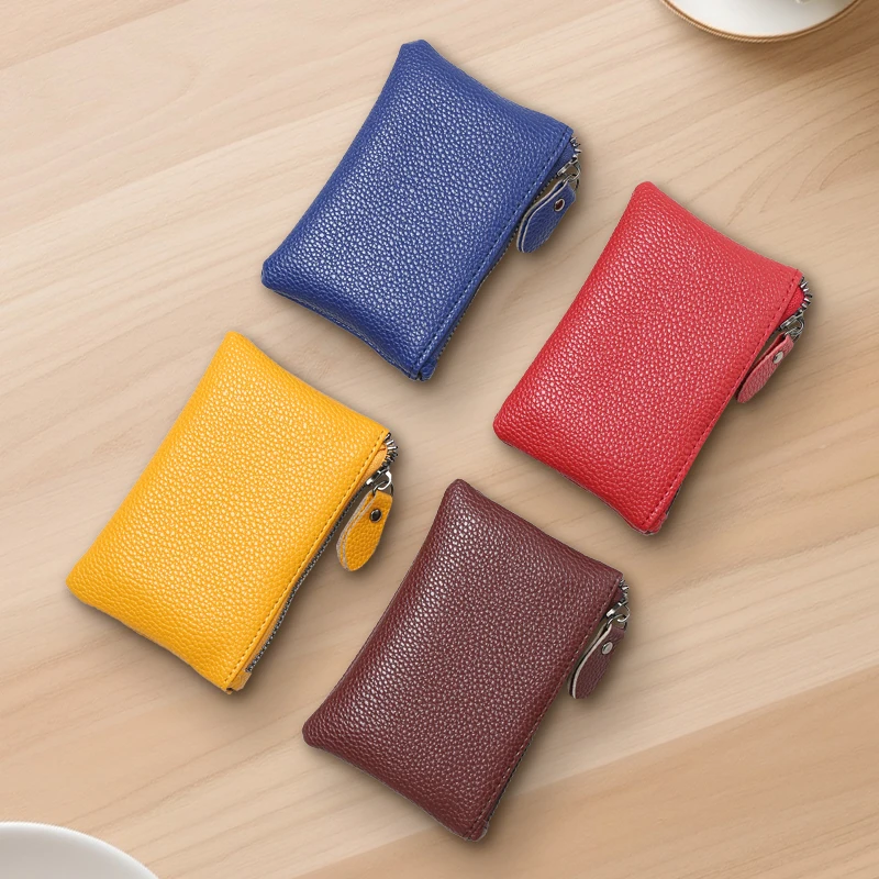 1PC Small and Large Capacity Faux Leather Lychee Pattern PU Coin Purse Mini Wallet Zipper Card Holder Unisex