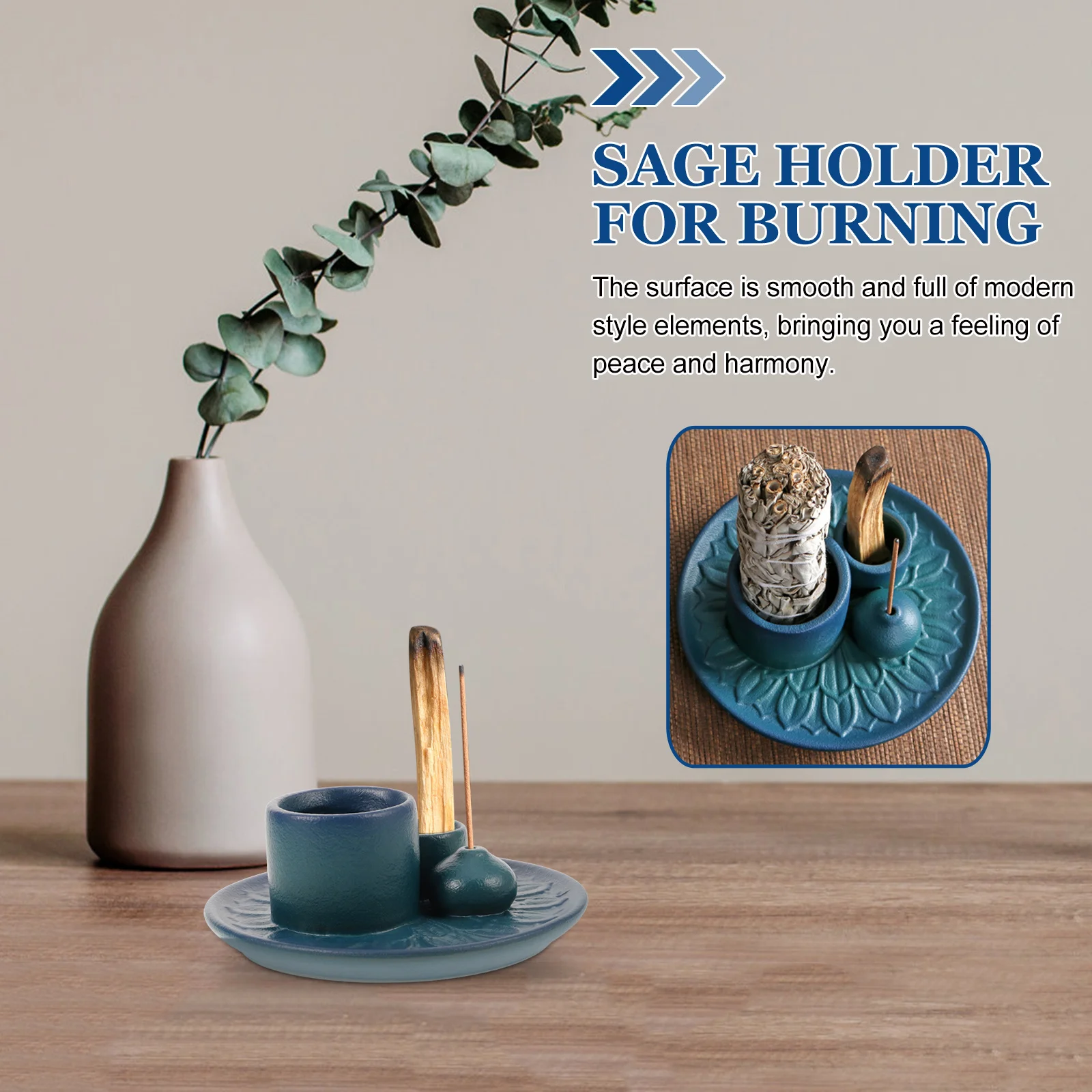 

Sage Incense Holder Ceramic Purifying Burner Stable Portable Desktop Decor Aromatherapy Smudge Stick Burner Incense Sage Holder