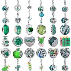 Authentieke 925 Sterling Zilver Groene Kikker Boom Clover Apple Zirkoon Kralen Fit Originele Pandora Charms Armband Vrouwen Diy Sieraden