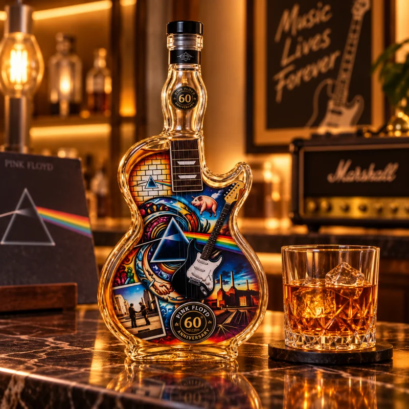 Pink Floyd Guitar Shaped Glass Decanter Rock Band Theme Whiskey Bottle Music Fan Collectible Home Bar Decor Gift