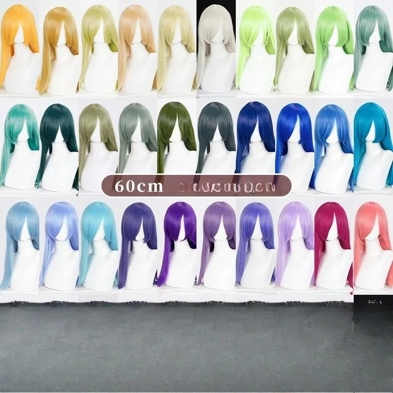 60cm Long Straight Cosplay Wig Heat Resistant Synthetic Hair Universal Multicolored Anime Costume Party Gifts for Women Girls