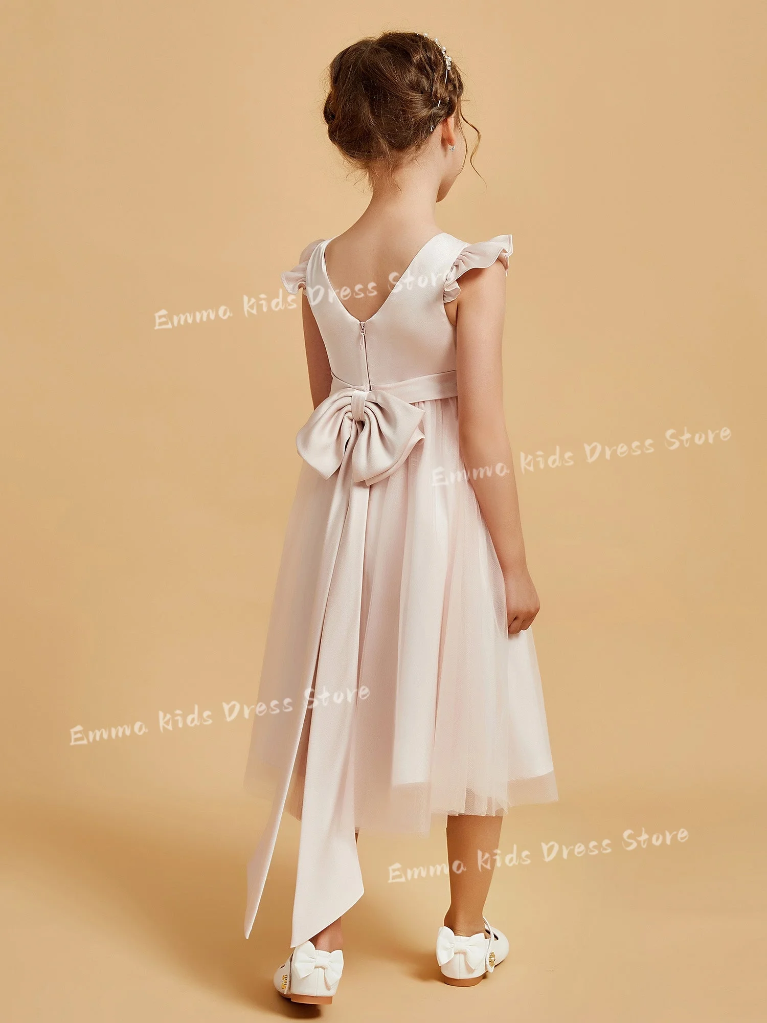 

Платье для девочки DROIS на заказ: свадебное, без рукавов, с бантом, для первого причастия, дня рождения, бальное платье