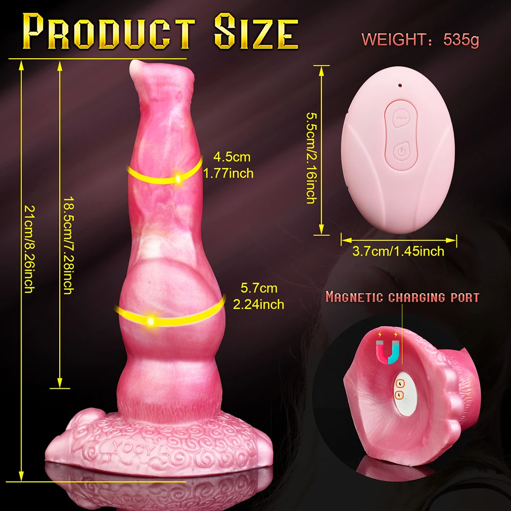 FAAK Silicone Fantasy Dog Knot Penis With Suction Cup Wireless Control Telescoping Vibrating Dildo Anal Plug For Women Men