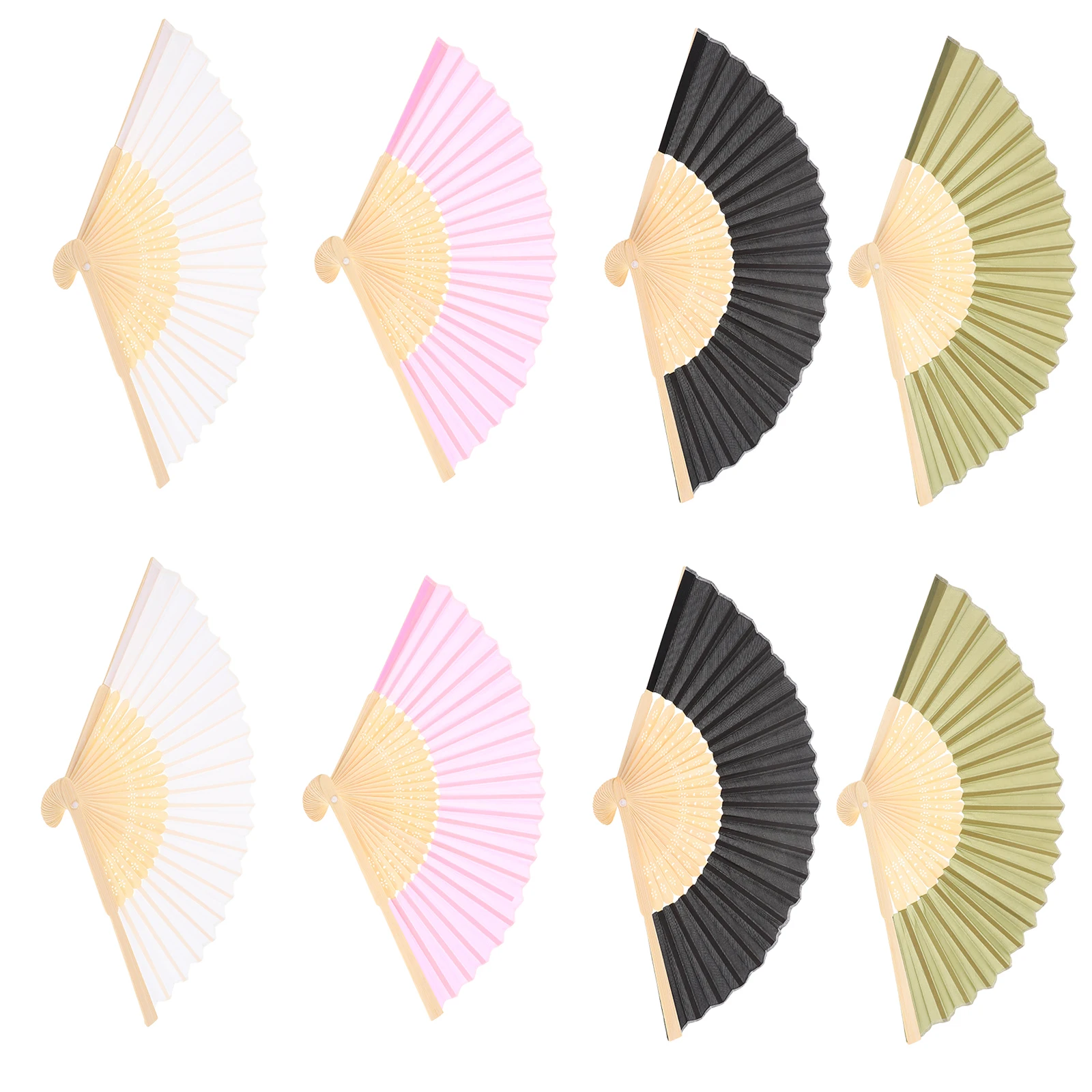 

8Pcs Lightweight Bamboo Rib Folding Hand Fan Pure Color Fabric Ideal for Wedding Bridal Shower Dance Performance DIY Paintable