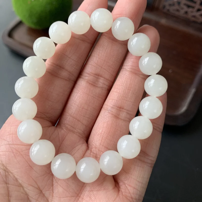 

Натуральный браслет Hetian Цинхай Материал Белый нефрит 10 мм Круглые бусины Многослойные