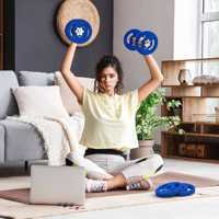 Set of 2 dumbbell weights, 2 x 4 kg weights, weight plate set, weight plates for 2.5 cm barbell, Ø 30 mm bore, blue