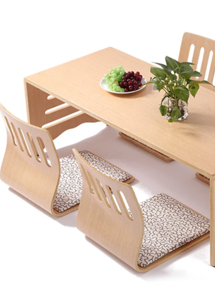 5pcs/set Modern Japanese Style Dining Table and Chair Asian Floor Low Solid Wood Table Legs Foldable Dining Room Set Zaisu Chair