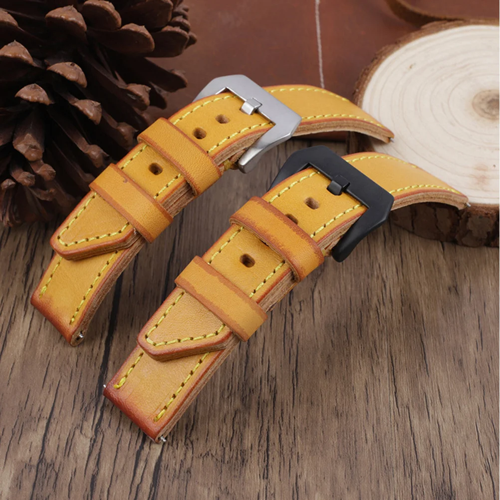 

1Pcs Yellow Watch Band Genuine Cowhide Strap Retro Style Comfortable Sweat Resistant Watchband for Daily Wear Outdoor Use