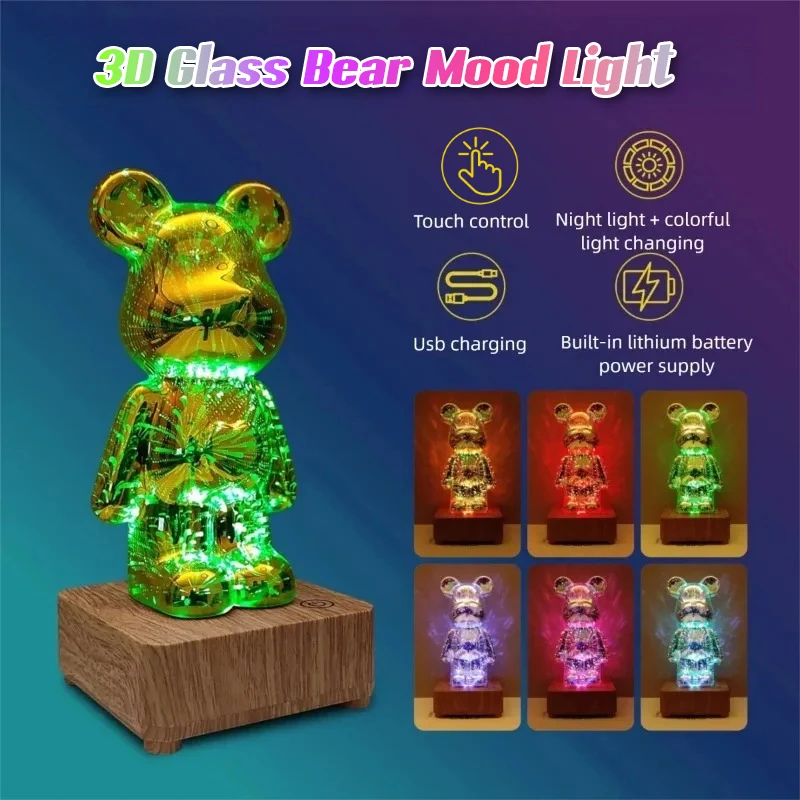 

LED 3D Bear Night Light USB Projector Color Changing Lamp for Children Room Bedroom Nursery Home Decor Birthday Present Gift